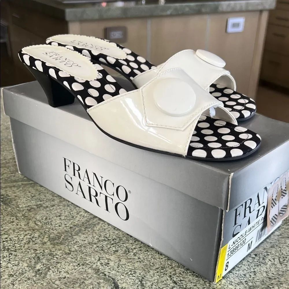 Franco Sarto Polka Dot White Heels